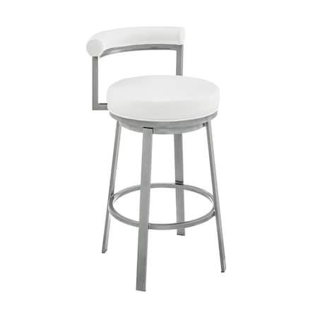 Armen Living Neura Swivel Counter or Bar Stool in Cloud Finish with White Faux Leather 840254333529